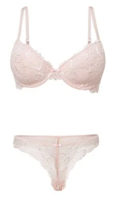 2x BH 2x String Schalen BH Cup E String Spitze pastell rosa Gr 70 - 100 neu 1446 - Bild 1 von 4