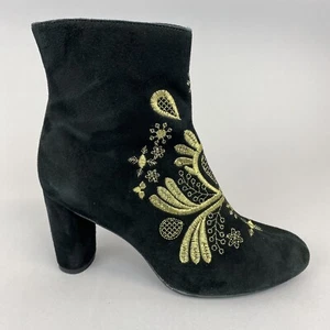 Antik Batik Bocage Black Suede Ankle Zip Up Embroidered Heeled Boho Boots 39 UK6 - Picture 1 of 12
