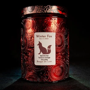 Velas de Navidad ESPECIADAS GOJI TAROCCO NARANJA 15 oz velas de lujo zorro de invierno - Imagen 1 de 2