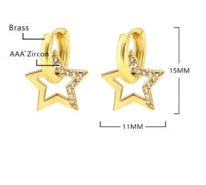 Stern Ohrringe Ohrhänger Creole 585 RG Rosegold Rotgold mit Zirkonia Edelstein. - Bild 1 von 2