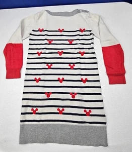 Disney Gap Girls Sweater Dress Size 10-11Y White Blue Striped Red Mickey Ears - Picture 1 of 6