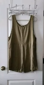ZENANA Womens Sleeveless Scoop Neck Rayon Linen Romper Shorts Pockets Olive L - Picture 1 of 8