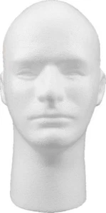 White Styrofoam Head Male Face Model Foam Mannequin Stand Form Man Display 12" - Picture 1 of 1