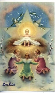 Serie Completa di 6 cartoline Angeli Natività Musica Natale PC Circa 1940 83 - Picture 1 of 6