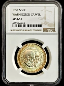 1951-S Washington- Carver Half Dollar- NGC Graded MS66+ **WOW TONING** **POPS** - Picture 1 of 4