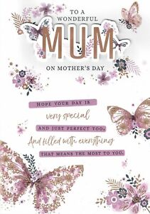 Wonderful MUM - Quality LARGE MOTHER'S DAY CARD Butterflies Design Mothers Day