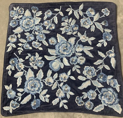Williams Sonoma Velvet Linen Pillow Cover 22x22  Navy Blue/ Multi NWOT 035 - Image 1 of 3