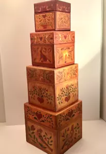 Juego de 4 cajas vintage de Bob's arte primitivo recuerdo anidación cajas - Imagen 1 de 10