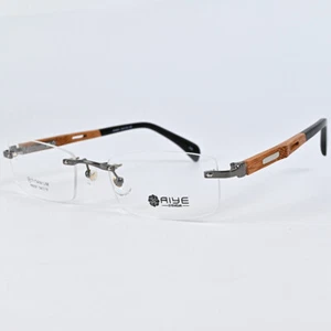 Ultralight Titanium Bamboo Eyeglass Frames Rimless Business Glasses Wood Eyewear - Picture 1 of 11