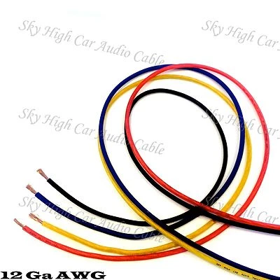 SKY HIGH CAR AUDIO CABLE 25' EACH RED, BLUE, BLACK, YELLOW - 100 ft 12 Ga AWG Primary / Remote Wire Lead