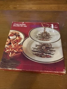 NUOVO NOS Vintage Spode Albero di Natale Doppio Livello Servizio Antipasti Vassoio Inghilterra - Foto 1 di 7
