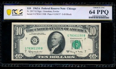 AC 1963A $10 Chicago FRN PCGS 64 PPQ G-B block Fr 2017-G - Image 1 of 2