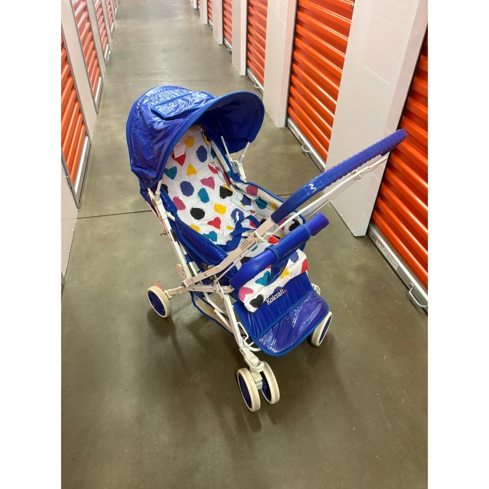 90s VTG HTF Kolcraft Stroller Silhouette Blue White Dot Print Kids Baby Toddler - Image 1 of 4