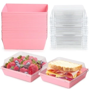Charcuterie Boxes with Clear Lids 20 Pack, Pink Square Disposable Paper Baker... - Picture 1 of 8