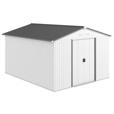 OUTSUNNY 11' x 9' Steel Outdoor Utility Storage Tool Shed Kit for Backyard Garden, Silver
