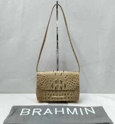 Brahmin Melbourne  Beige Leather Crocodile Embossed Clutch Shoulder Bag - Image 1 of 4