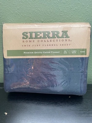 Sábana de franela plana doble 100 % algodón Sierra Home Collection preencogida azul humo Foto 1 de 4