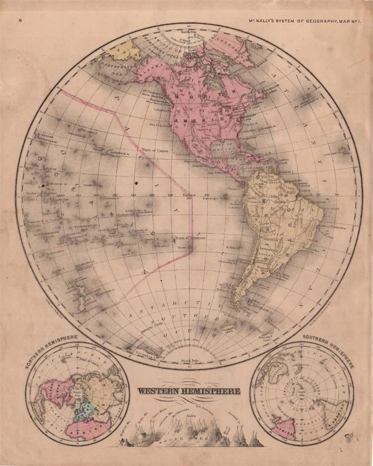 1877 FRANCIS MCNALLY SISTEMA DE GEOGRAFÍA ATLAS-MAPA DEL HEMISFERIO OCCIDENTAL Foto 1 de 1