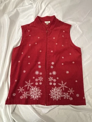 冬季主题女式灯芯绒红色雪花背心小号拉链 Baxter & Wells Gma — 第 1/4 张图片