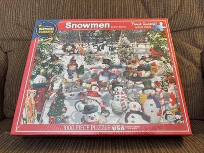 Unopened WHITE MOUNTAIN 1000 piece jigsaw puzzle Christmas SNOWMEN #564 complete - Image 1 of 4