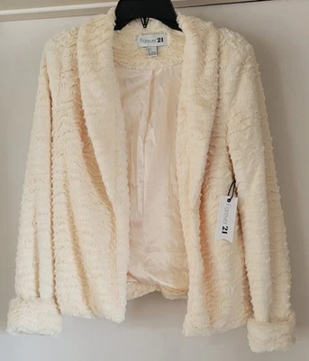 Forever 21: Large Lined Shearling Faux Fur Cream Ivory Jacket w/Pockets - NWT - Image 1 of 4