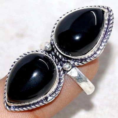 Длинный черный оникс 925 серебро покрытием кольцо США 7 ювелирных изделий подарок JW - Изображение 1 из 3