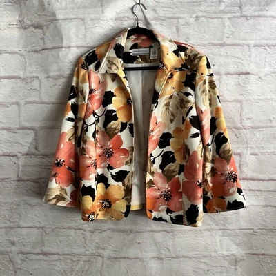 Alfred Dunner 女式 14P 橙色和粉红色花卉开襟西装外套复古 — 第 1/4 张图片