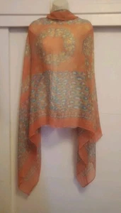 Womens Salmon Pink Viscose Floral Summer Scarf Wrap Shawl Semi Sheer 70"x38" - Picture 1 of 9