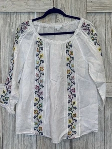 J. Jill Love Leinen Damen M bestickt Bauern Top weiß Boho Beachy Blumen - Bild 1 von 6