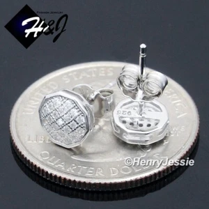MEN WOMEN SOLID 925 STERLING SILVER ICY BLING CZ 7MM OCTAGON 3D STUD EARRING*229 - Picture 1 of 2