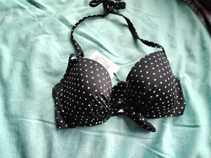 Lepel Mini Heart Underwired Padded Halterneck Bikini Top Size 32D Black/Cream - Picture 1 of 11