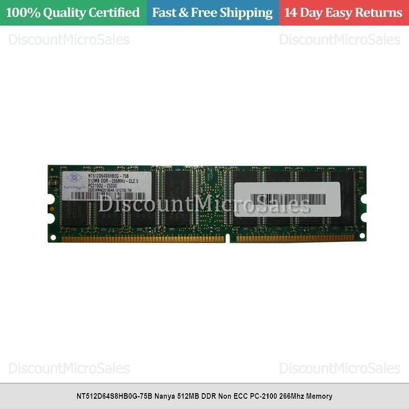 NT512D64S8HB0G-75B Nanya 512MB DDR Non ECC PC-2100 266Mhz Memory - Image 1 of 1
