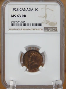 1928 Canada ONE CENT - NGC Graded MS 63 RB RED-BROWN (BT321) - Picture 1 of 5