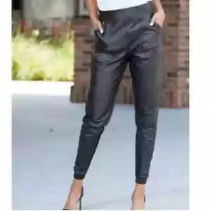 SPANX Leather Like Jogger Faux Vegan Women L Pockets Pull On Pants 20283R Black - Picture 1 of 15