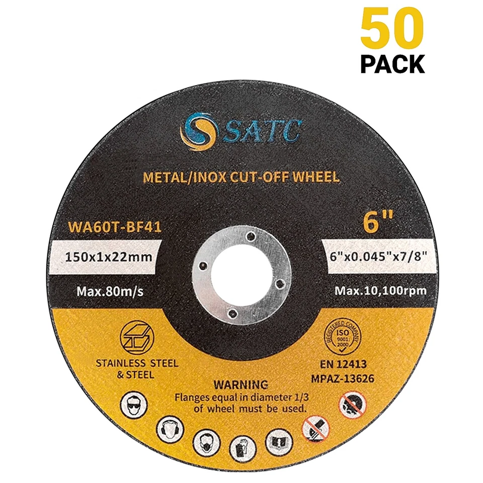 SATC 50 Pack 6" x .045" x 7/8" Cut-Off Wheel Stainless Steel INOX Metal Cutting Disc