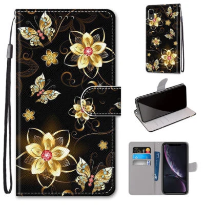 For Various Phone Luxury Butterfly Magnetic Card Wallet Case Flip Stand Cover - Image 1 of 4