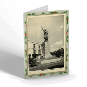 CHRISTMAS CARD Vintage Hampshire - King Alfred Statue, Winchester