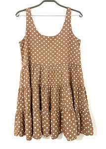 Mister Zimi womens dress brown spot flowy Summer tiered linen blend 10 loose fit - Picture 1 of 9