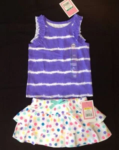 NUEVO CON ETIQUETAS Niñas Circo Púrpura Rayas Top Rosa Verde Lunares Volantes Falda Conjunto 12-18 m - Imagen 1 de 3