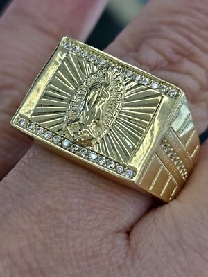 Твердый 14k желтое золото человек Virgin Mary кольца размер 9 10 11 12  - Изображение 1 из 4