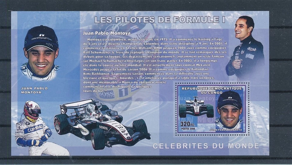 D433655 Congo S/S MNH Famous People Formula 1 Juan Pablo Montoya - Image 1 of 1