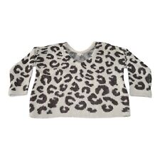 POL Leopard Print Mohair Sweater Women's Large Oversized Fuzzy Black White