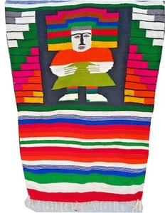 Figura colorida tapiz de lana tejido a mano vintage - Imagen 1 de 5