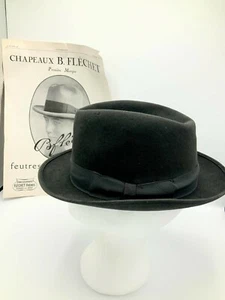 Vintage French FLECHET Hat 30/40s Fedora 7 1/4 US Gray + Original Advert Velour - Bild 1 von 10