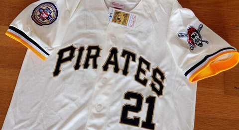 BRAND NEW WHITE! Pittsburgh Pirates #21 Roberto Clemente HOF Patches sewn Jersey Cover