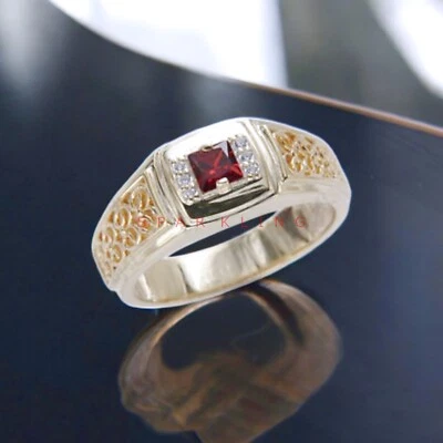 Ruby Square Cut Gemstone With 925 Sterling Silver Ring For Men's #E176 - Image 1 of 4