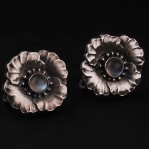 GEORG JENSEN Sterling Ear Screws # 47. Moonstone. Silver. Design: GJ himself. - Picture 1 of 3