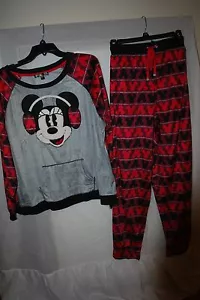 NWT WOMENS DISNEY LUXE FLEECE PAJAMA SHIRT PANT SET MINNIE MOUSE EARMUFFS 1X - Picture 1 of 1