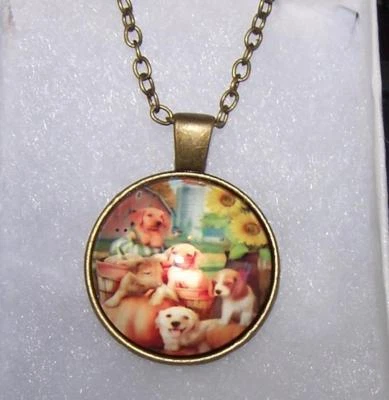 PERRO CACHORROS CACHORRO ANIMAL MASCOTA Colgante 20" Collar Bronce Mujer Mamá CAJA GRATIS Foto 1 de 4