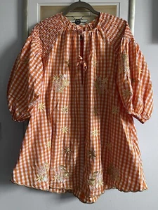 Mini Vestido de Verano Innika Choo Naranja Y Blanco Guinga Bordado Talla Única - Imagen 1 de 12